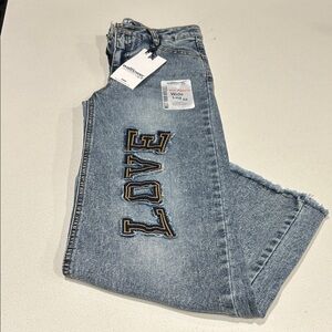Wallflower Medium Blue Denim Jeans with Black and Gold LOVE Patch